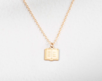 Lover-bedelketting Reading Book: sterlingzilver, gold filled, 14 kt massief gouden literaire hanger sieraden cadeau