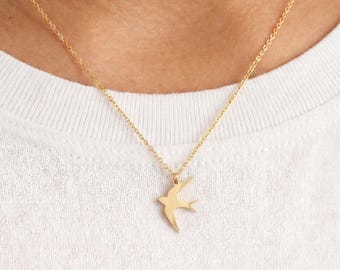 Swallow Bird Charm Necklace, Sterling Silver, Gold Filled or Rose Gold Filled, Solid Gold