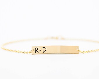Customized Gold Bar Bracelet, Bar Bracelet, Name Engraved Bracelet, Contemporary Bridesmaid Jewelry, Initial Bracelet, Valentines Day