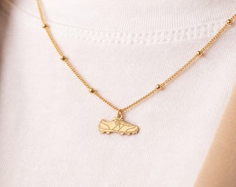 Soccer Cleat Charm Necklace, Flat Lace-Up Boot, 14K Gold Filled, Sterling Silver, 10K or 14K Solid Gold, Ball Chain
