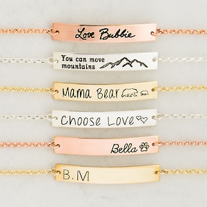 Gold Bar Bracelet, Bar Bracelet, Name Engraved Bracelet, GOLD, ROSEGOLD, SILVER, Bridesmaid Jewelry, Nameplate Bracelet, Valentines Day image 1