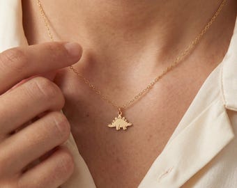 Stegosaurus Silhouette Charm Necklace: Sterling Silver, Gold Filled, 14K Solid Gold, Handmade Nature Charm Jewelry