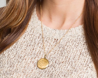 Antique Gold Locket Necklace, Custom Engraved Locket Necklace, Engraved Necklace, Customized Necklace, Personalized Gold Necklace
