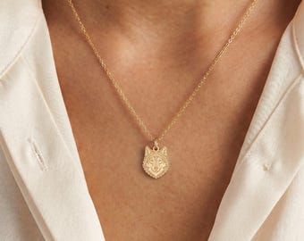 Wolf Face Charm Necklace