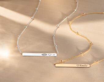 Skinny Mini Personalized Bar Necklace with premium Satellite Chain, Name Bar Necklace, Personalized Gold Bar Necklace, GOLD or SILVER.