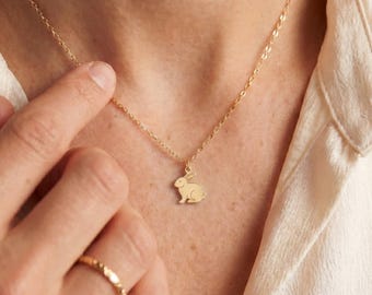 Rabbit Silhouette Charm: Sterling Silver, Gold Filled, Rose Gold, 14K Solid Gold Animal Charm Nature Jewelry Gift for her