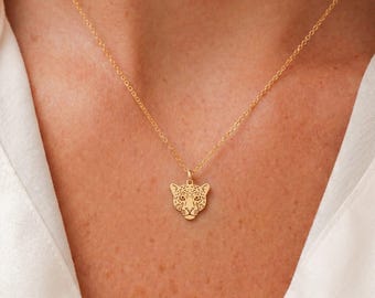 Leopard Head Charm Necklace: Sterling Silver, Gold Filled, 14K Solid Gold Animal Charm Jewelry Gift