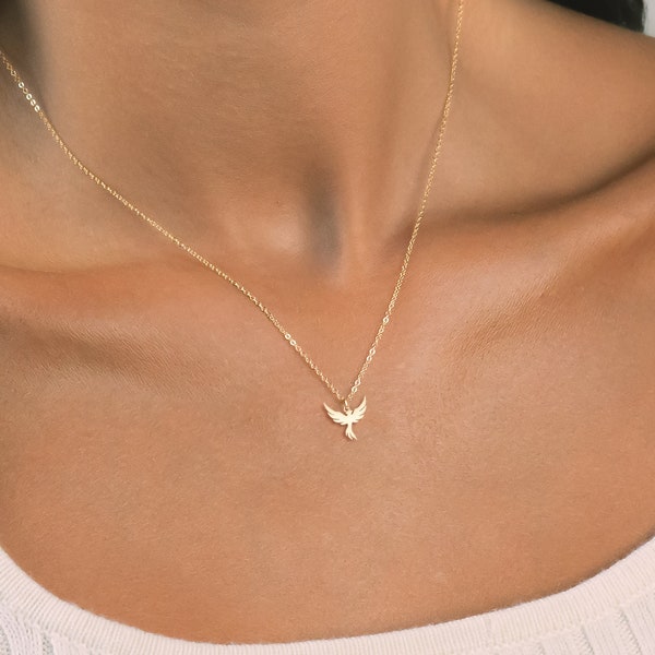 Phoenix Bird Charm Necklace Gold Bird Necklace Handmade Jewelry Hawk Necklace Firebird Pendant Gift for Her Birthday Bird Lover Gift