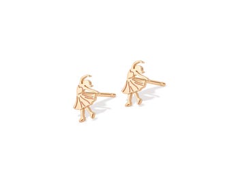 Oorbellen met bedeltjes in de vorm van een dansende ballerina: massief 10K, 14K of sterling zilveren ballerina oorbellen, perfect als cadeau.