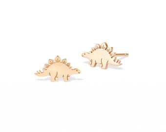 Stegosaurus-oorstekers: massief 10K of 14K goud, handgemaakt, museumcadeau voor haar