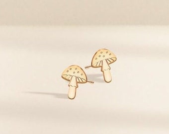 Magic Mushroom Earrings, Cute Fun Earrings, Gold Earrings, Handmade Jewelry, Simple Gold Earring, Nature Earrings, Cute Mushroom Earrings