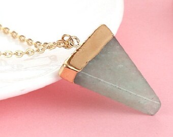 Triangle Necklace, Rose Quartz, Amethyst, Adventurine, Quartz  Gold Necklace, Gemstone Necklace, Bridesmaid Jewelry, Mother's Day Gift