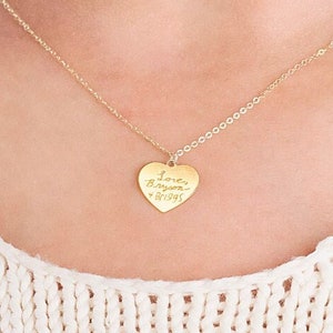 Engraved Heart Necklace Handwritten Jewelry Personalized Gift for Her Memorial Necklace Name Jewelry Heart Pendant Gift Memorial Jewelry