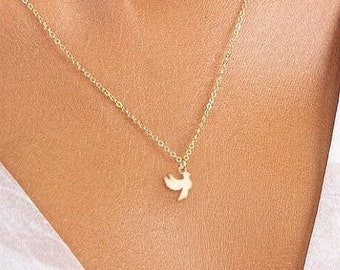 Collar de paloma dorada, colgante de pájaro, regalo de dama de honor, joyería de boda, collar con dije, collar de golondrina, cadena de cuentas, joyería de animales, regalo para ella