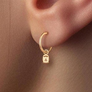 Moai Statue Huggie Hoops Charm, Handcrafted in Gold Vermeil, Silver, Solid 14k Gold | Handcrafted Jewelry