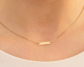 TINY Gold Bar Necklace, Engraved Horizontal Bar Necklace, Initial necklace, Personalized necklace, Engraved, Initial Bar, Bridesmaid Gift