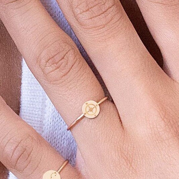 Compass Ring, Gold Compass Ring, Dainty Gold Ring, Travellers Ring,  Sterling Silver, Rose Gold, Gift For Her, Bridesmaid
