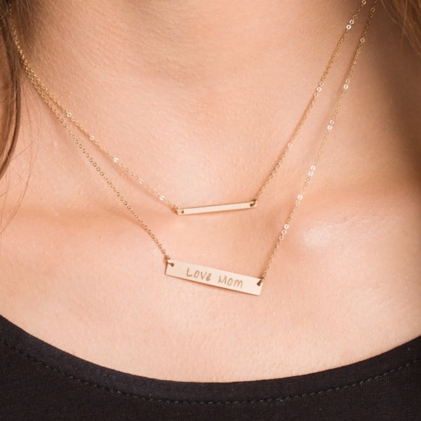 Gold, Rose Gold or Silver Bar Necklace, Custom Gold Bar, Engraved Necklace, Customized Name Bar Necklace, Personalized Gold Bar Necklace