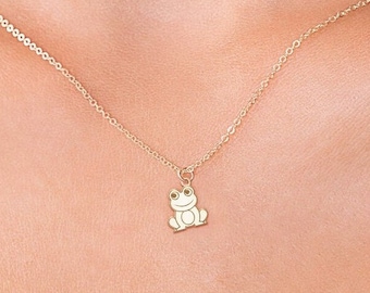 Frog Pendant Gold Necklace Ocean Lover Gift For Her Birthday Animal Charm Necklace Wedding Gift For Mom Nautical Jewelry Frog Lover