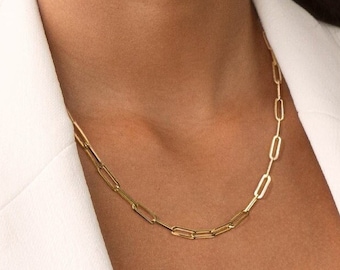 Chaîne de collier de superposition d’or délicat, collier de chaîne de trombone, collier de chaîne d’or, collier de chaîne Figaro, bijoux imperméables, cadeau pour elle,