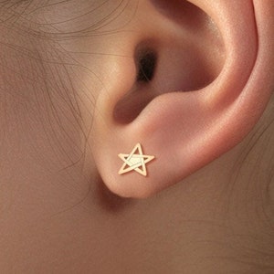 Star Earrings, Dainty Celestial Earrings, Gold, Silver, Rose Gold Earrings, Handmade Jewelry, Witchy  Earrings, Gold Punk Earrings