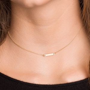 TINY Horizontal Gold, Rose Gold or Silver Bar Choker Necklace, 14K Gold Filled, Initial Bar Charm, Personalized Necklace, Engraved