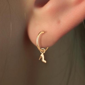 High Heel Shoe Charm Huggie Hoops, Handcrafted in Gold Vermeil, Silver, Solid 14k Gold | Handcrafted Jewelry