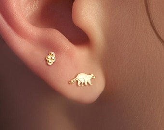 Raccoon Earrings, Trash Panda Earring, Handmade Jewelry, Nature Jewelry, 14k Gold Fill, Sterling Silver, 14k Rose Gold Fill, Raccoon Studs