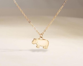 Niedliche Nilpferd Halskette: Sterling Silber, Gold Fill, 14K Solid Gold Handmade Tier Anhänger Schmuck Geschenk