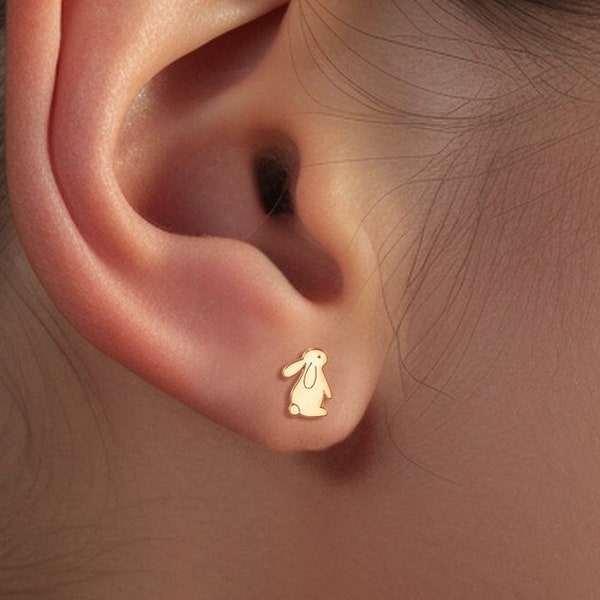 Gold Bunny Earrings, Gold Earrings, Dainty Earrings, Handmade Jewelry, Simple Gold Earring, Earrings, Easter Earrings, Animal Earrings