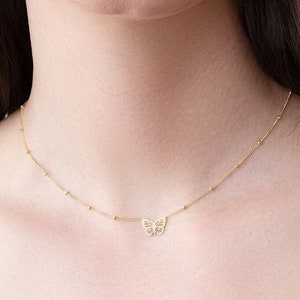 Butterfly Pendant Necklace Beady Chain Dainty Jewelry Gold Necklace Small Butterfly Charm Jewelry Gift for Her Butterfly Jewellery
