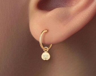 Hedgehog Charms on Huggie Hoops, Handcrafted in Gold Vermeil, Silver, Solid 14k Gold | Handcrafted Animal Jewelry