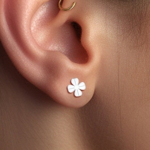 Clover Earrings Gold Four Leaf Clover Jewelry Shamrock Studs Flower Earrings Gift For Her Anniversary Earrings Gold Clover Birthday Gift