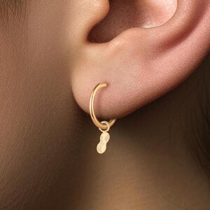 Peanut Charm Huggie Hoops, Handcrafted in Gold Vermeil, Silver, Solid 14k Gold | Handcrafted Jewelry