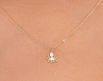 Octopus Charm Gold Pendant Necklace Ocean Jewelry Beach Wedding Gift For Mom Nautical Necklace Sea Lover Gift For Her Birthday Gift