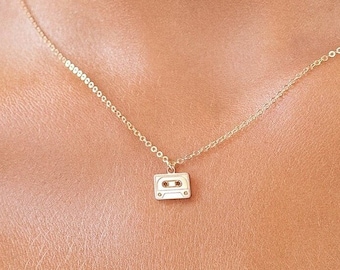 Cassette Tape Necklace Gold Cassette Pendant Gift for Her Music Necklace Retro Music Charm Mix Tape Music Cassette Charm Gift for Musician