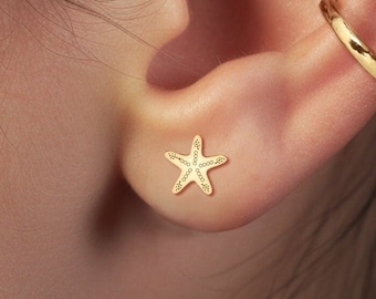 Orecchini a forma di stella marina Orecchini a forma di conchiglia in oro per amanti della spiaggia Gioielli con borchie di conchiglia Orecchini a forma di conchiglia Regalo per lei Gioielli a forma di stella marina Regalo di compleanno