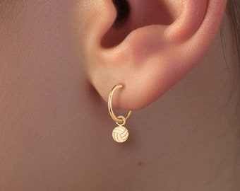 Volleyball Huggie Hoop Earrings , Handcrafted in Gold Vermeil, Silver, Solid 14k Gold | Handcrafted Sports Team Jewelry