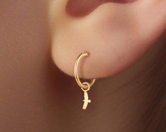 Tiny Eagle Charm Hoop Earrings - Gold Vermeil, Sterling Silver, Solid 14k Gold | Handcrafted Nature Jewelry