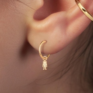 Astronaut Charm Huggie Hoop Earrings in Gold Vermeil, Sterling Silver, or Solid 14k Gold | Space Explorer Jewelry