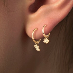 Huggie Hoop Earrings with Running Shoe Charm, Handcrafted in Gold Vermeil, Silver, Solid 14k Gold | Handcrafted Marathon Jewelry