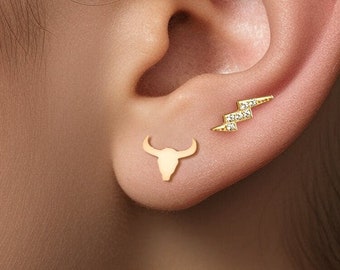 Kuh-Schädel Ohrring Western Cowboy Ohrstecker Wilder Westen Geschenk für Sie Bull Skull Ohrringe Longhorn Western Ohrringe Cowgirl Ohrringe Geschenk für Mama