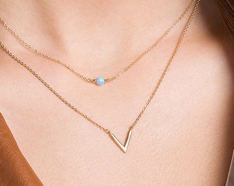 V Necklace · Dainty Minimal V Necklace · Simple Geometric Layering Necklace · Gold or Silver