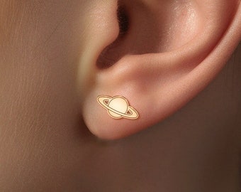 Saturn Earrings, Dainty Space Earrings, Gold, Silver, Rose Gold Earrings, Handmade Jewelry, Gift for Her, Planet Stud Earrings,