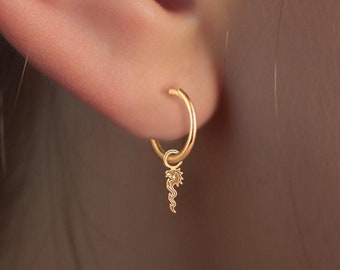 Wiszące kolczyki w kształcie smoka wykonane ze złota Vermeil, srebra próby 925, litego złota 14k | Ręcznie wykonana mityczna biżuteria
