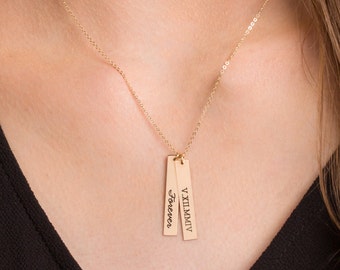 Vertical Engraved Bar Necklace, Name Bar Necklace / Personalized Gold Bar Necklace / Personalized Bar Necklace, Gold Bar, Vertical Bar