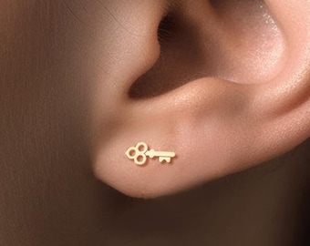 Skeleton Key Earrings in 14K Gold Filled, Sterling Silver, 14K Rose Gold Filled, or 14K Solid Gold - Vintage Jewelry
