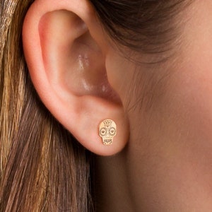 Sugar Skull Stud Earrings • Skull Earrings • Skull Jewelry • Gold, Rose Gold, Silver Earrings • Stud Earring • Gift for Her • Cute Earrings