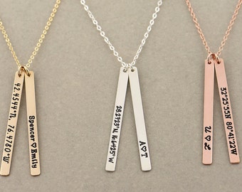 Long Skinny Vertical Bar Necklace, Long Name Necklace / Personalized Gold Bar Necklace / Personalized Bar Necklace, Gold Bar, Vertical Bar