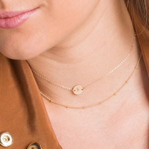 Gold Choker · Initial Necklace · Rose Gold Choker · Coin Disc in Sterling Silver, Rose Gold Filled